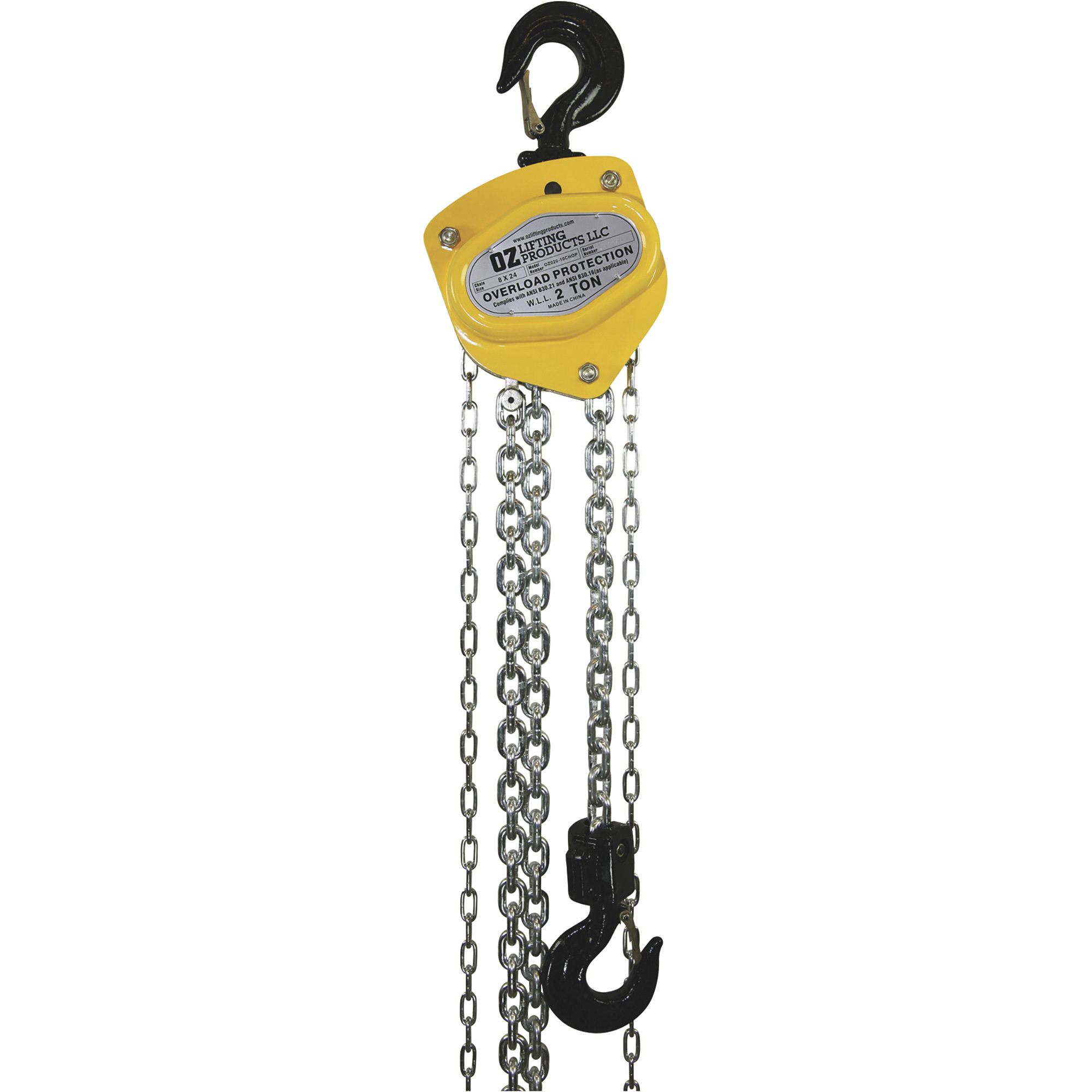 OZ Lifting Products Premium Manual Chain Hoist, 2Ton Capacity, 10ft